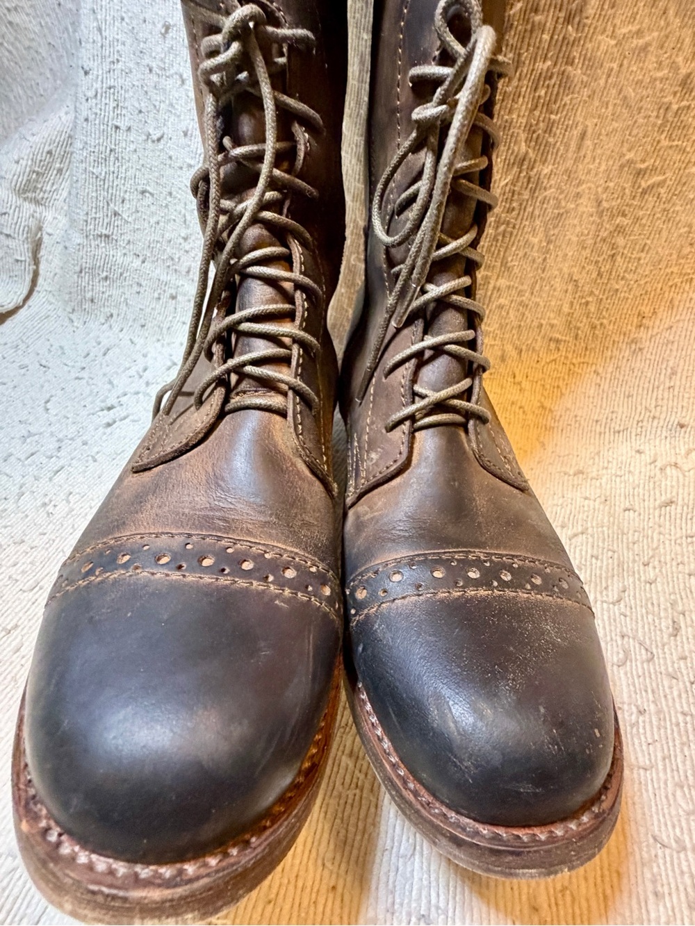 Jeffrey Campbell Distressed Brown Lace-Up Tall Riding Boots - Picture 5 of 11